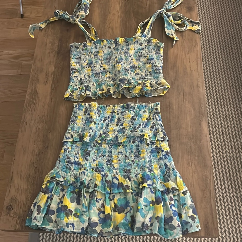 Love shack fancy blue and green two piece set top size small bottom size xs